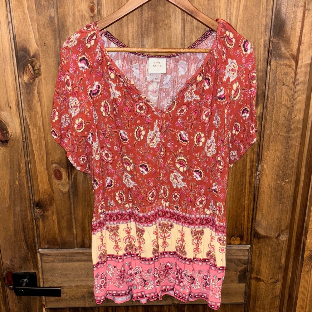 Anthropologie Red and Pink Floral Blouse